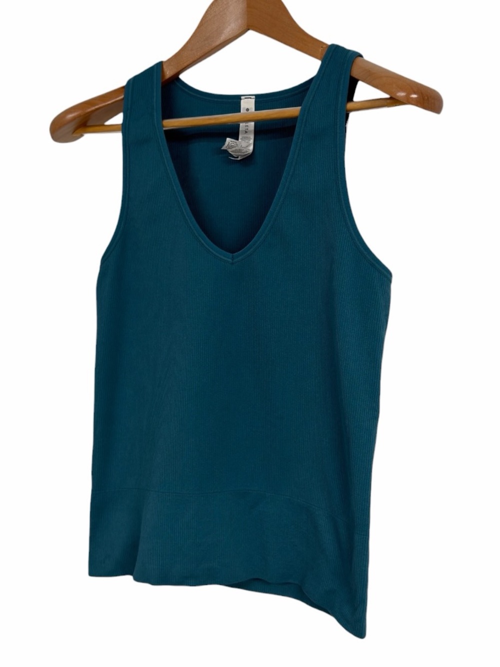 Athleta Aurora Ribbed V Neck Tank Top Deep Teal Sleeveless Stretch Small - Picture 3 of 9